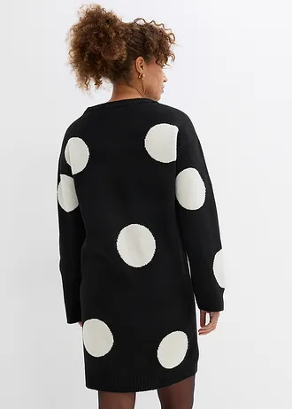 Robe oversize en maille à pois, Couleur: noir pois écru