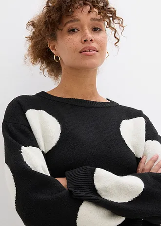 Pletené šaty, oversize, s bodkami • čierna-prírodná bodkovaná • obchod bonprix