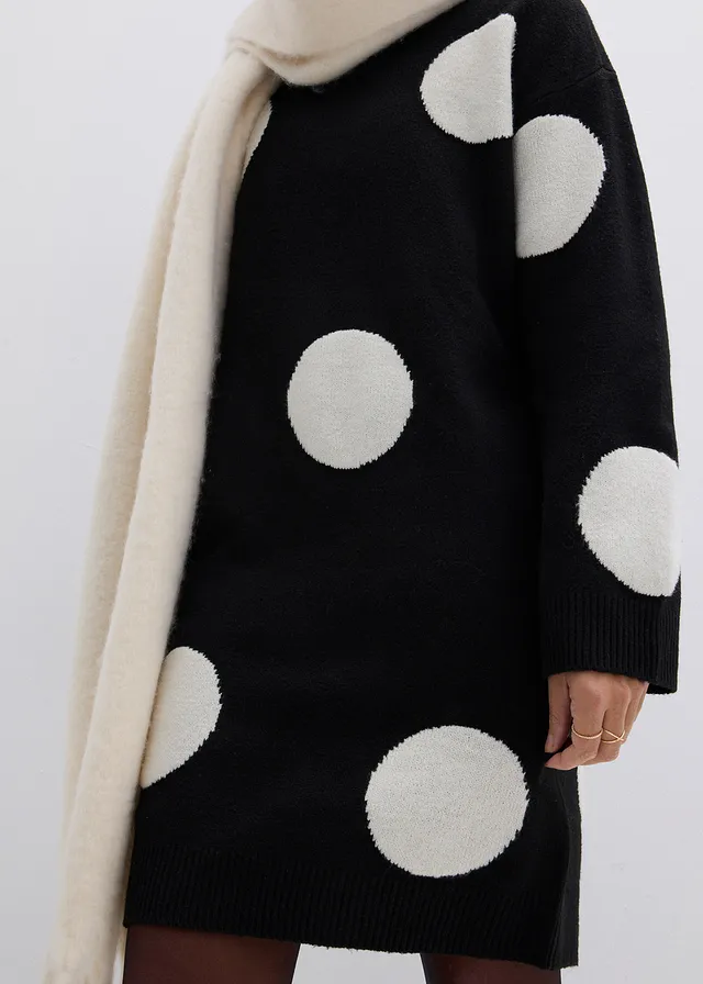 Robe oversize en maille à pois • noir pois écru • product-page.page-title-suffix