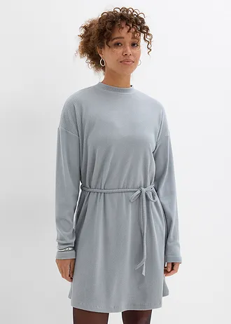 Robe courte et côtelée, Couleur: gris/blanc