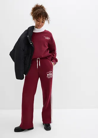 Sweatpants in een zachte katoenmix, Kleur: esdoornrood-wit