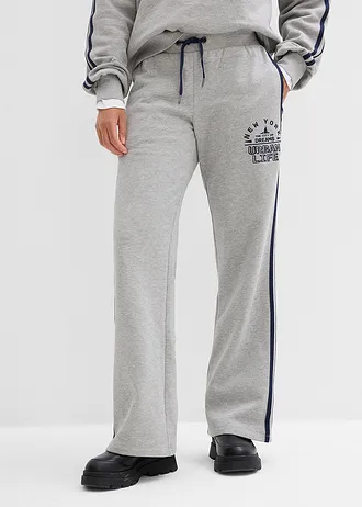 Pantalon de jogging doux en coton mélangé • gris clair chiné + bleu foncé • Boutique bonprix