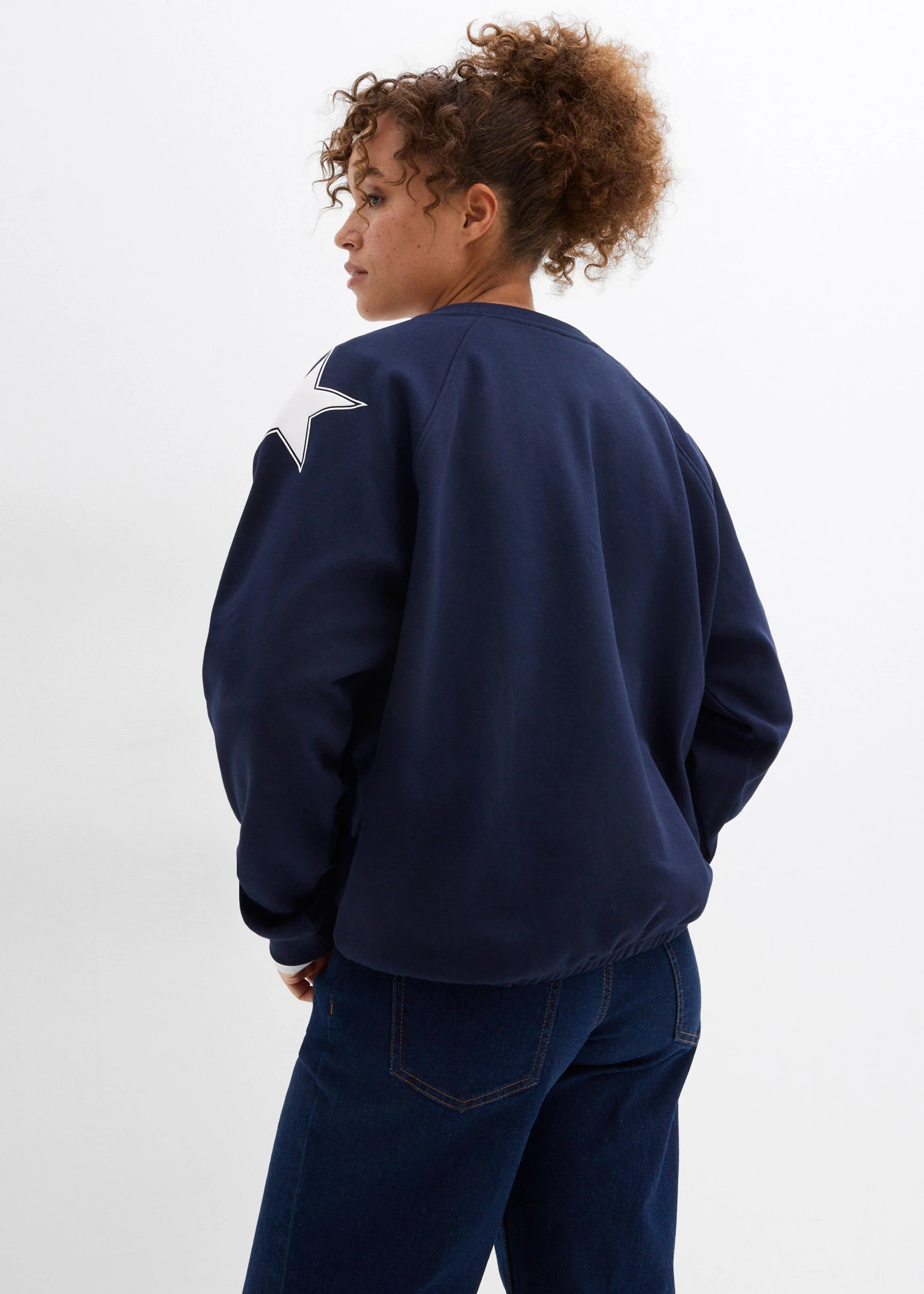 Sweat oversize et doux • bleu foncé-blanc imprimé • Boutique bonprix