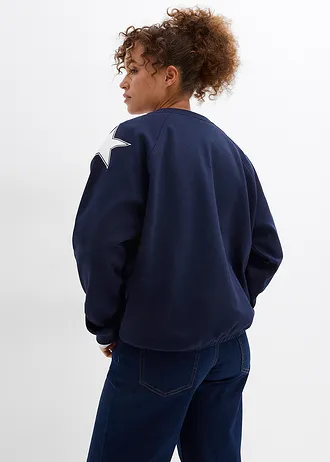Bluză casual oversize din material moale cu bumbac • bleumarin- alb, cu imprimeu • magazin bonprix