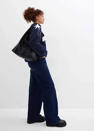 Bluza oversize z miękkiej mieszanki bawełny • granatowo-biały nadruk • sklep bonprix