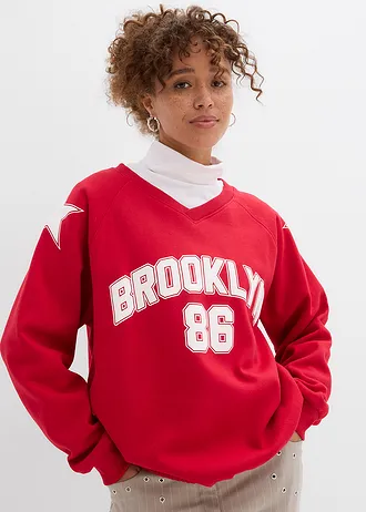 Oversized sweater van een zachte katoenmix, Kleur: rood-wit met print