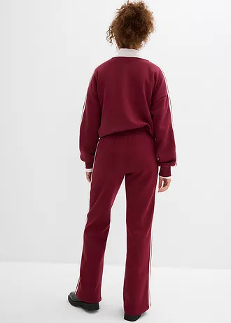 Sweatpants in een zachte katoenmix, Kleur: esdoornrood-wit
