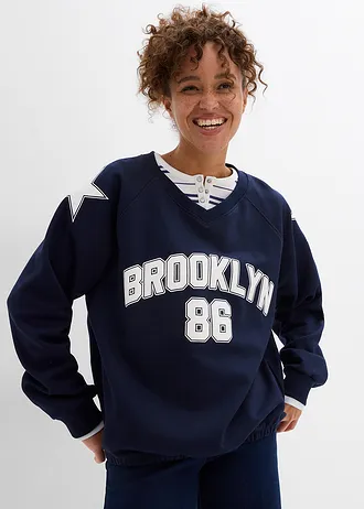 Bluza oversize z miękkiej mieszanki bawełny • granatowo-biały nadruk • sklep bonprix