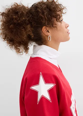 Oversized sweater van een zachte katoenmix • rood-wit met print • bonprix online shop