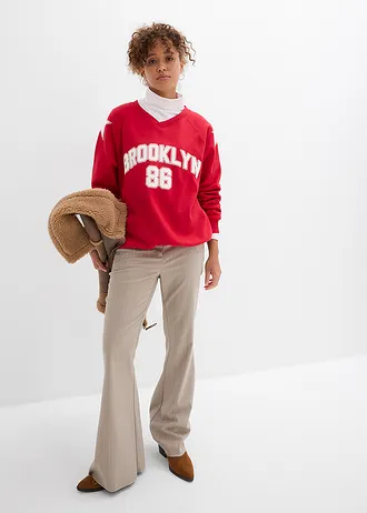 Oversized sweater van een zachte katoenmix, Kleur: rood-wit met print