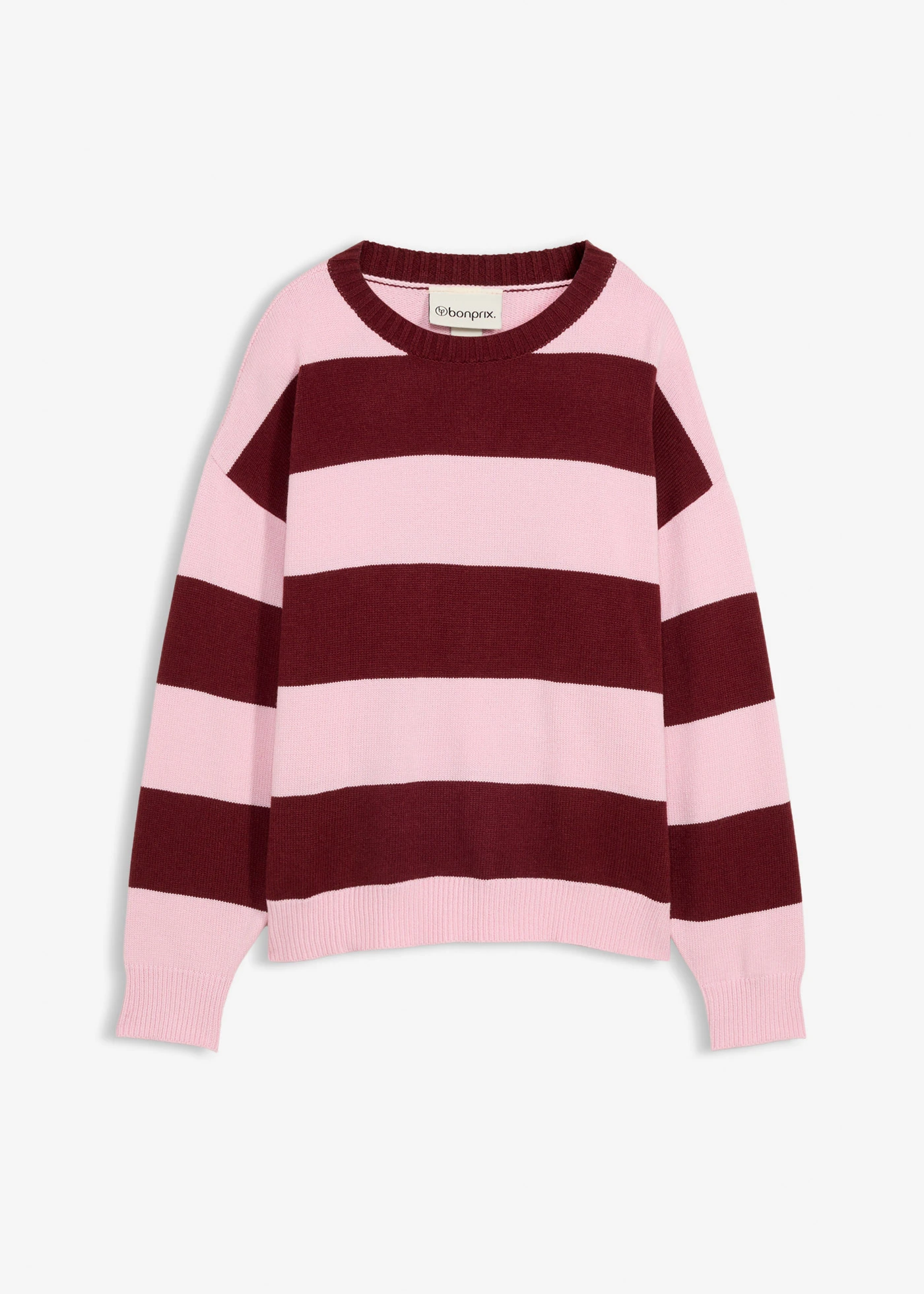 Sweter oversize z miękkiej mieszanki wiskozy • jasnoróżowy kryształowy-czerwony rubinowy w paski • sklep bonprix