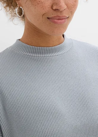 Mini jurk van geribd materiaal • grijs/wit • bonprix online shop