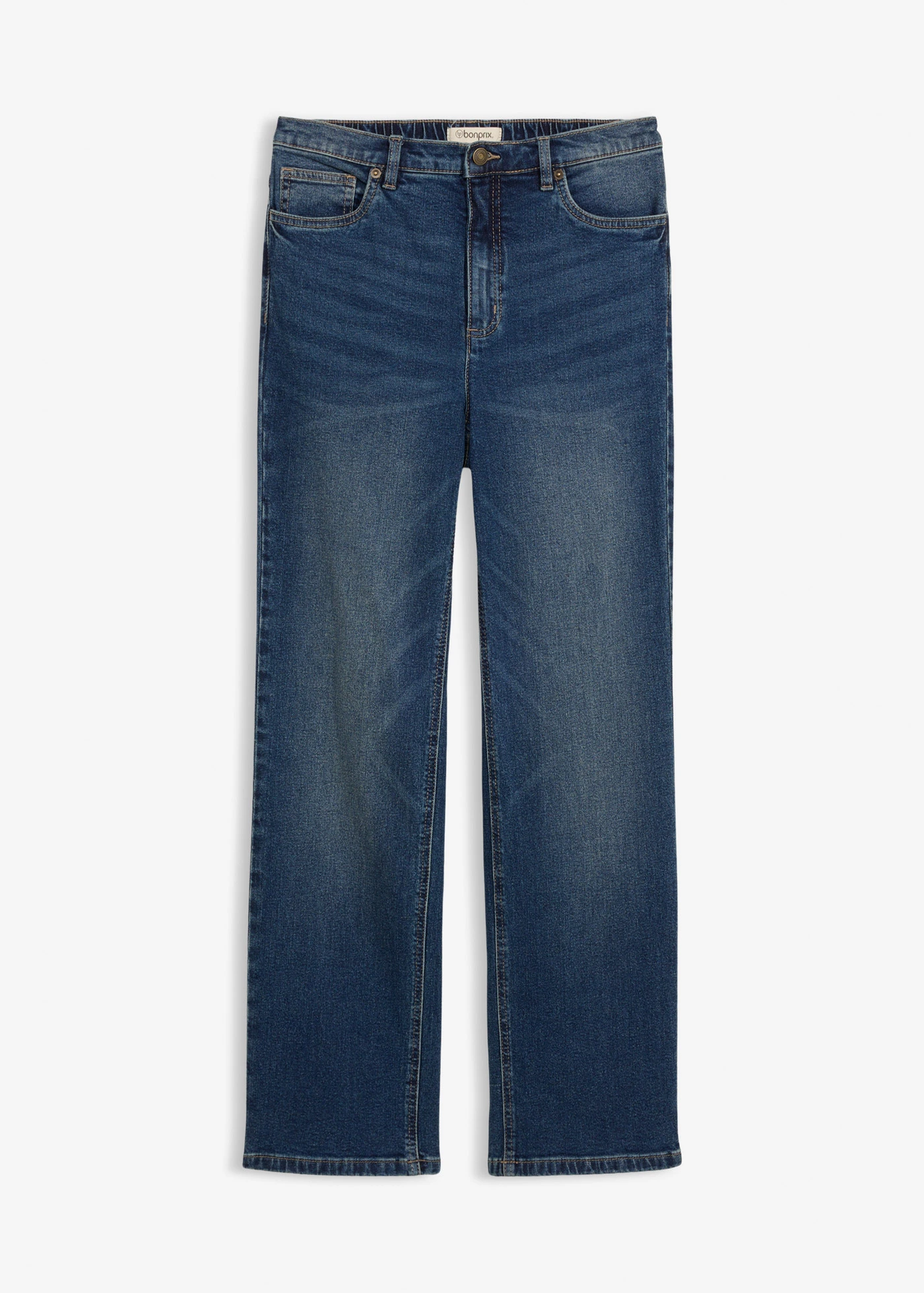 Jean ample et droit, taille haute • bleu foncé denim used • Boutique bonprix