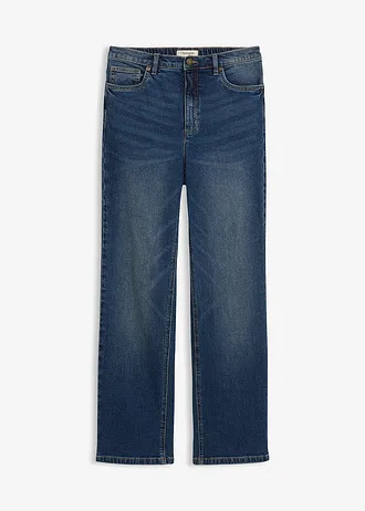 Blugi Loose Straight, High Waist, culoare: bleumarin denim uzat