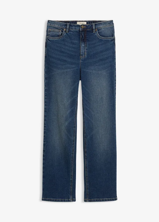 Jean large et droit, taille haute • bleu foncé denim used • Boutique bonprix