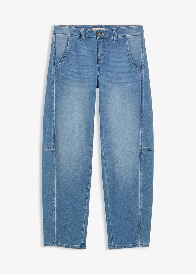 Barrel jeans mid waist, Kleur: middelblauw denim used