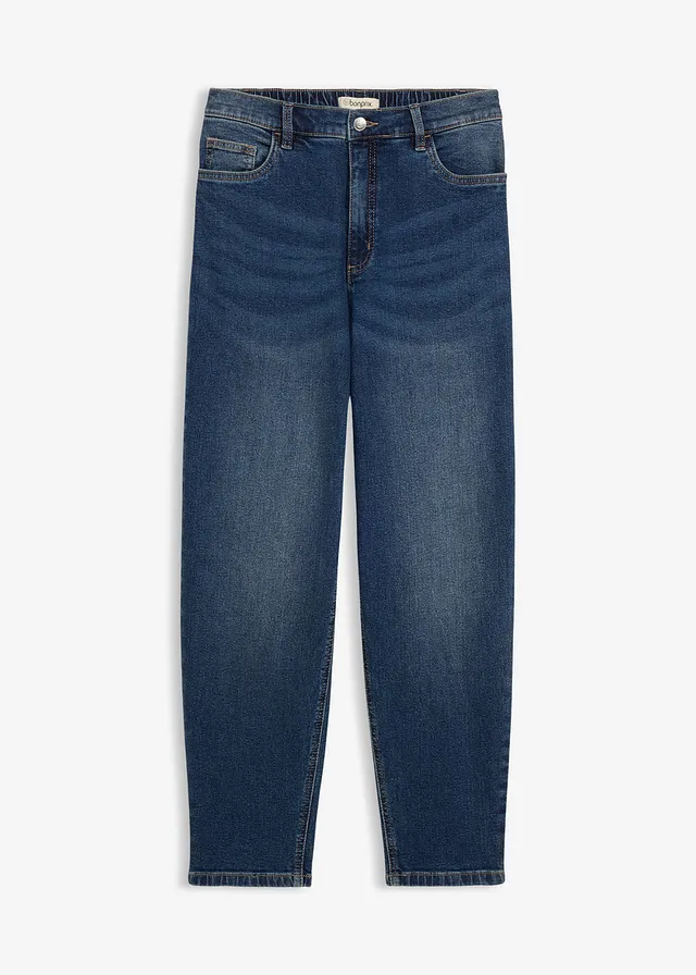 Mom jeans high waist, cropped, Kleur: donkerblauw denim used