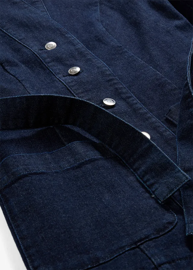Džínsová bunda s opaskom, s bavlnou • tmavomodrá denim • obchod bonprix