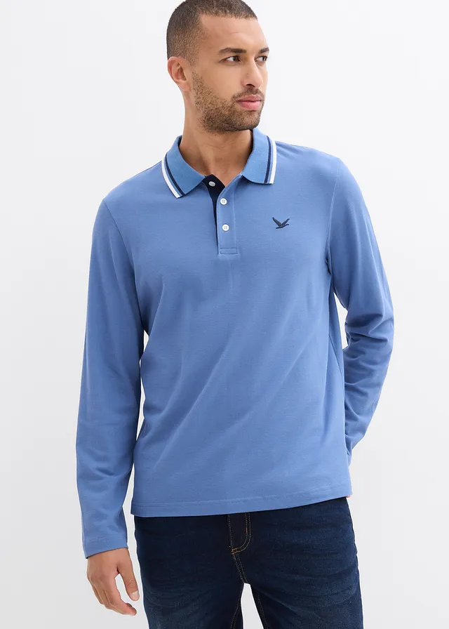 Bluză polo din bumbac organic 100% (set/2 buc.) • albastru jeans+bleumarin • magazin bonprix
