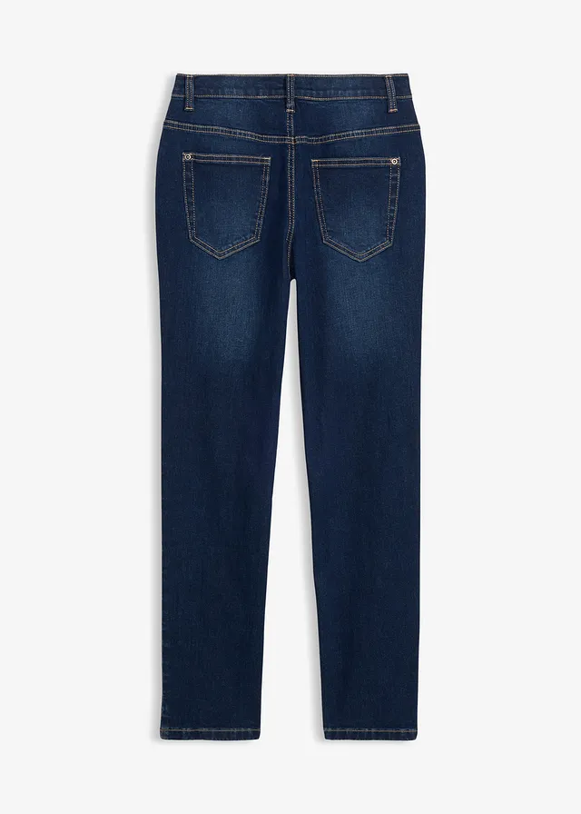 Jean slim extensible, taille réglable, droit, Couleur: bleu foncé denim