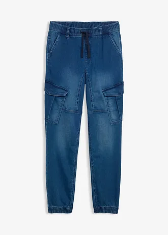Pantalon jogger regular en sweat effet denim, droit, Couleur: bleu denim