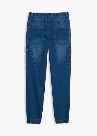Regular fit cargo instapjeans met comfortband, straight • blauw denim • bonprix online shop