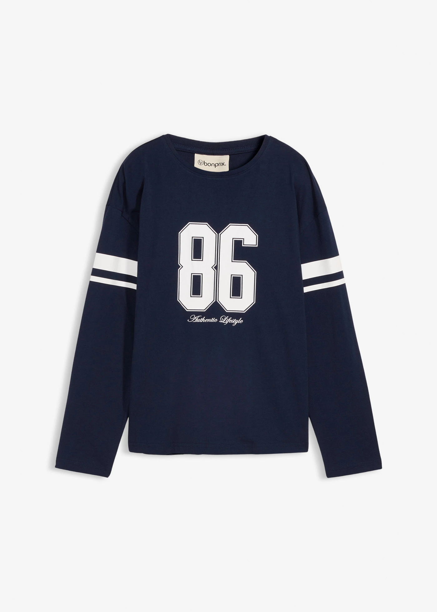 Oversized longsleeve van biologisch katoen • donkerblauw/wit met print • bonprix online shop