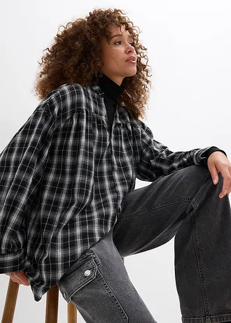 Dlhá blúzka oversize • čierna-biela kárované • obchod bonprix