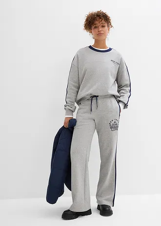 Sweatpants in een zachte katoenmix, Kleur: lichtgrijs gemêleerd-donkerblauw