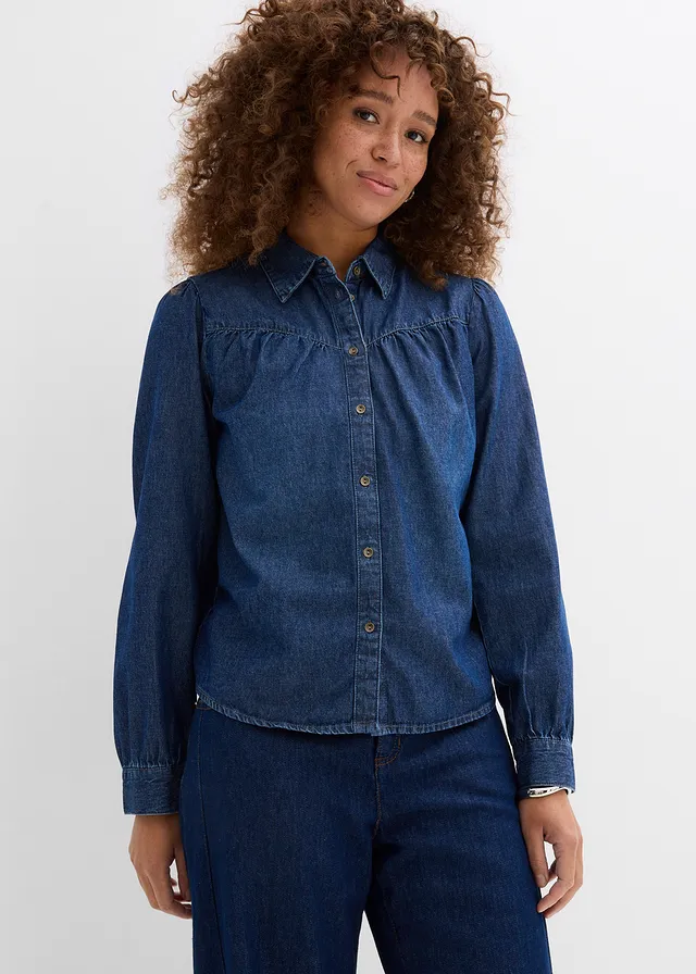 Spijkerblouse van puur katoen, Kleur: blue stone used