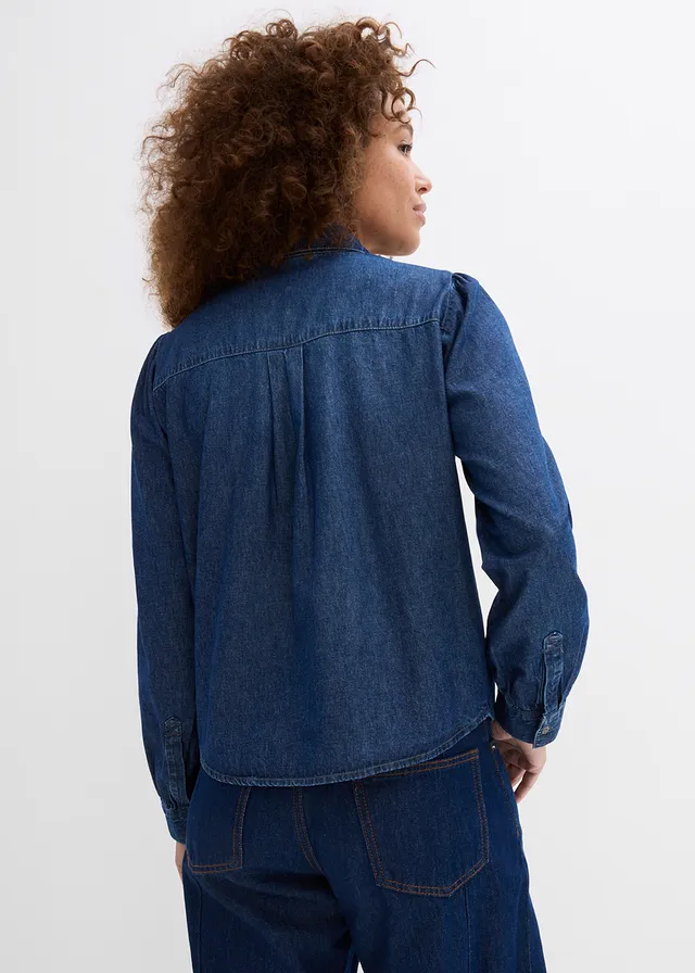 Spijkerblouse van puur katoen, Kleur: blue stone used