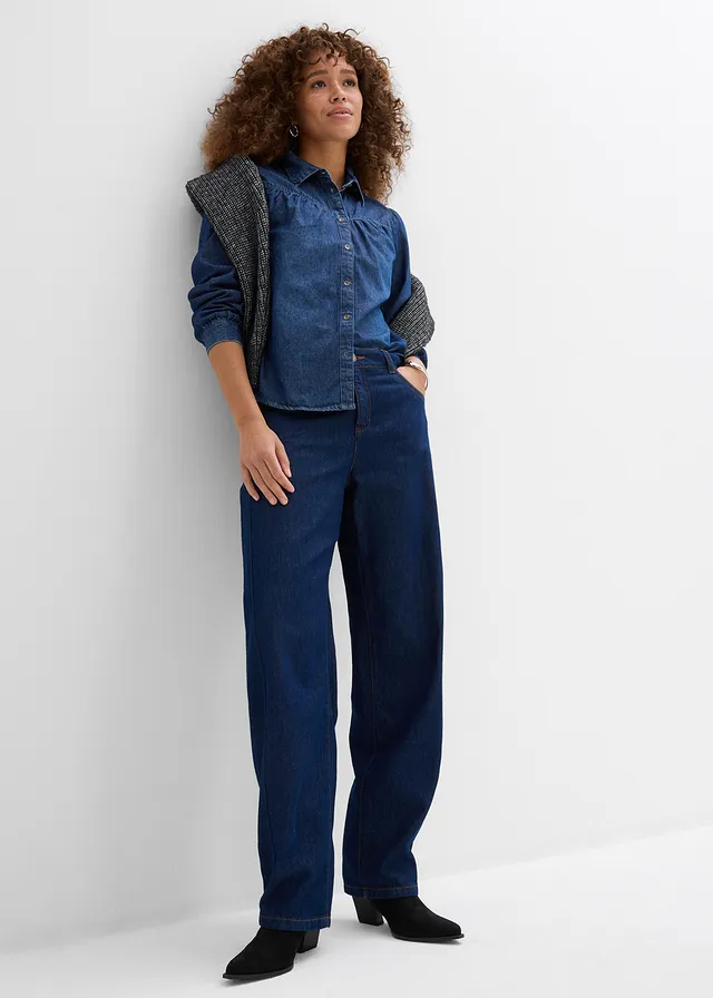Spijkerblouse van puur katoen, Kleur: blue stone used