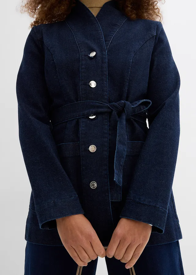 Džínsová bunda s opaskom, s bavlnou • tmavomodrá denim • obchod bonprix