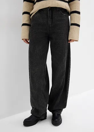 Balónové džínsy, stredná výška pásu • čierna denim used • obchod bonprix