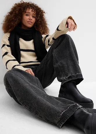 Blugi largi tip balon, talie medie • negru denim uzat • magazin bonprix