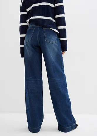 Wide leg jeans high waist, comfortband full length • donkerblauw denim used • bonprix online shop