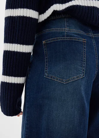 Jean large taille haute élastiquée, long • bleu foncé denim used • Boutique bonprix