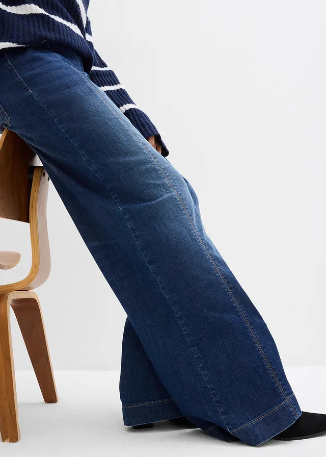 Wide leg jeans high waist, comfortband full length • donkerblauw denim used • product-page.page-title-suffix