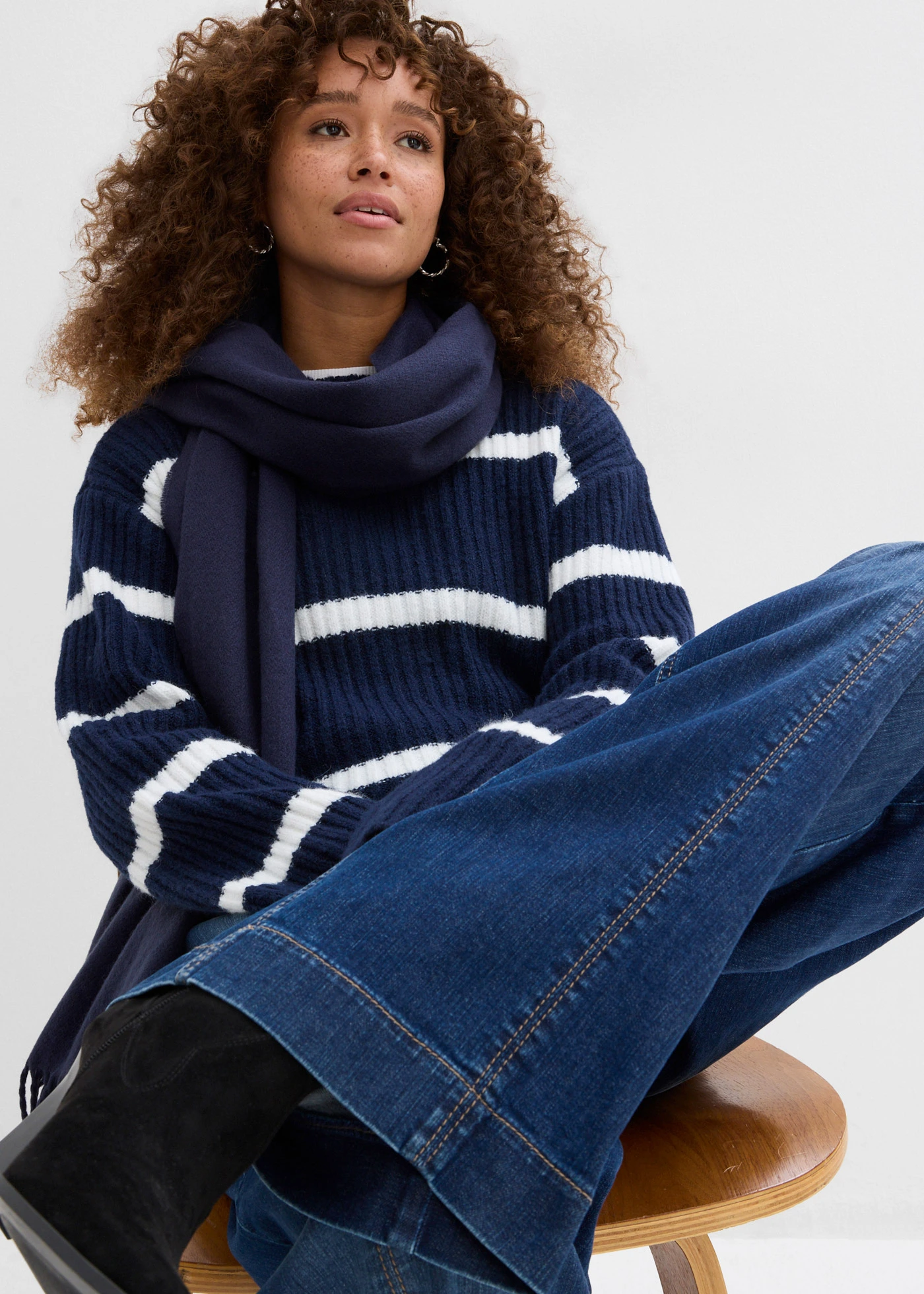 Wide leg jeans high waist, comfortband full length • donkerblauw denim used • bonprix online shop