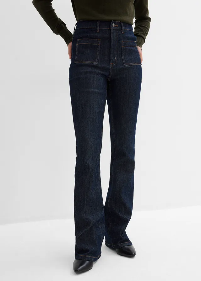 Jean bootcut taille haute élastiquée • bleu foncé denim brut • product-page.page-title-suffix