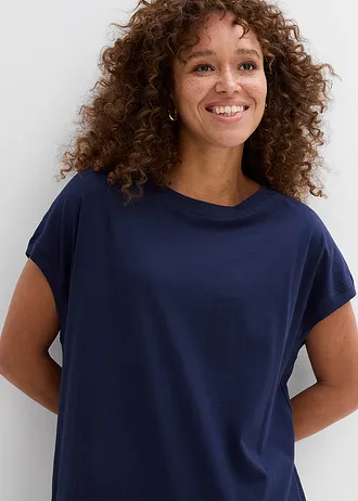 Długi T-shirt z czystej bawełny • ciemnoniebieski • sklep bonprix