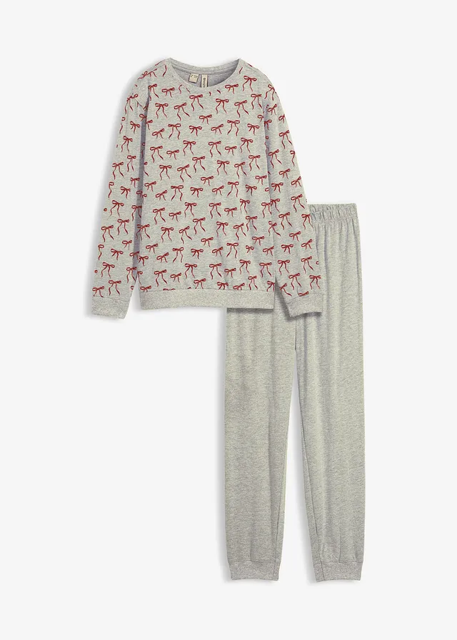 Pijama din bumbac moale (set 2 piese) • gri deschis melanj, cu imprimeu • magazin bonprix