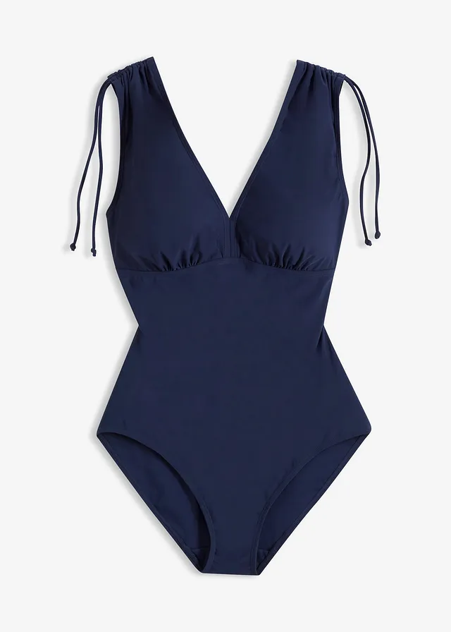 Costum de baie cu efect de modelare ușor, cu bretele late • bleumarin • magazin bonprix