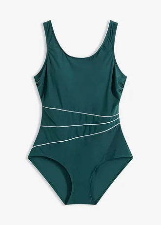 Costum de baie cu efect modelator ușor, cusături ornamentale • verde-petrol-alb • magazin bonprix