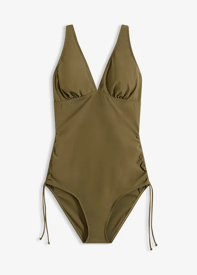 Maillot 1 pièce sculptant avec laçages, maintien léger • olive foncé • Boutique bonprix