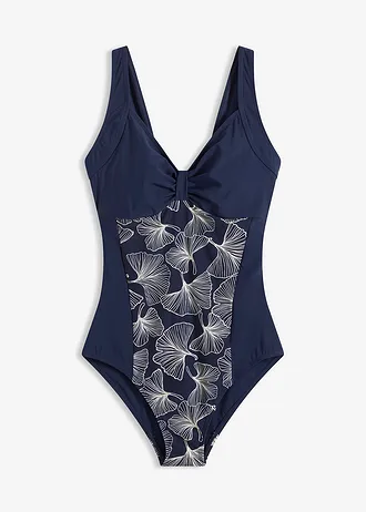 Licht corrigerend badpak met gedessineerd inzetstuk • donkerblauw met print • bonprix online shop