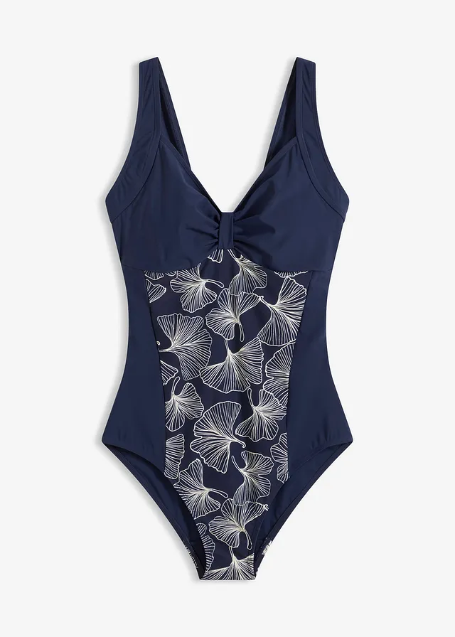 Maillot sculptant à empiècement imprimé, maintien léger • bleu foncé imprimé • Boutique bonprix