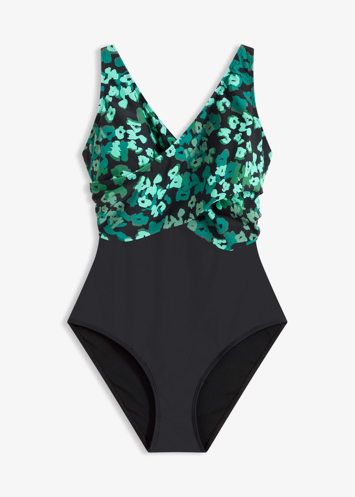 Medium corrigerend badpak in wikkellook • zwart-groen gebloemd • bonprix online shop