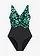 Maillot 1 pièce sculptant effet croisé, maintien modéré, Couleur: noir/vert floral