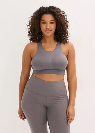 Sport bh met racerback en lichte steun, Kleur: granietgrijs